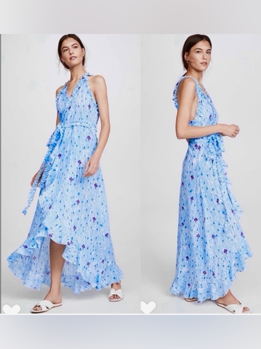 Poupette St. Barth Tamara Wrap Maxi Dress Ruffled blue resort luxury beach EUC S